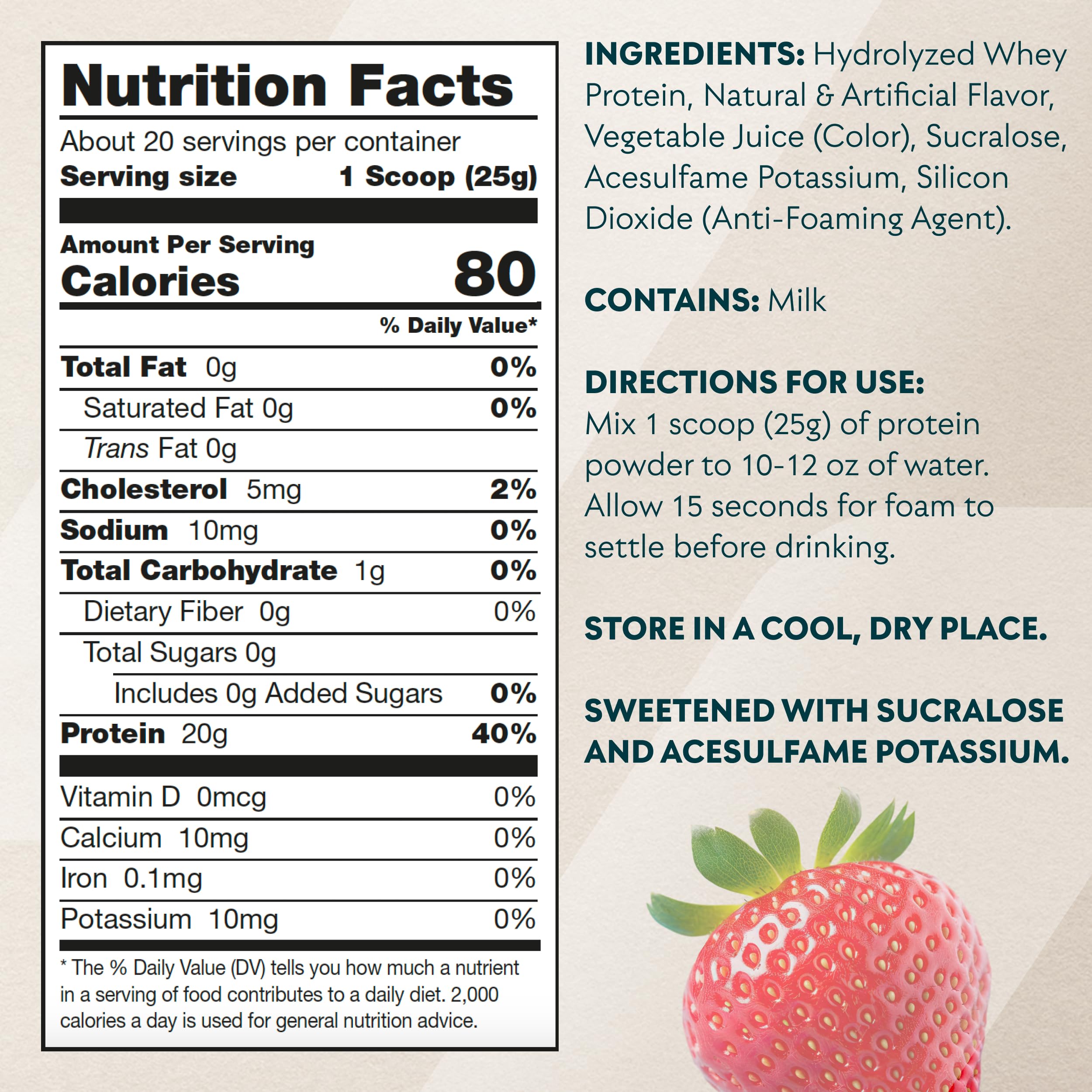 Myprotein Clear Whey Isolate Strawberry nutrition panel shows 90 calories per serving