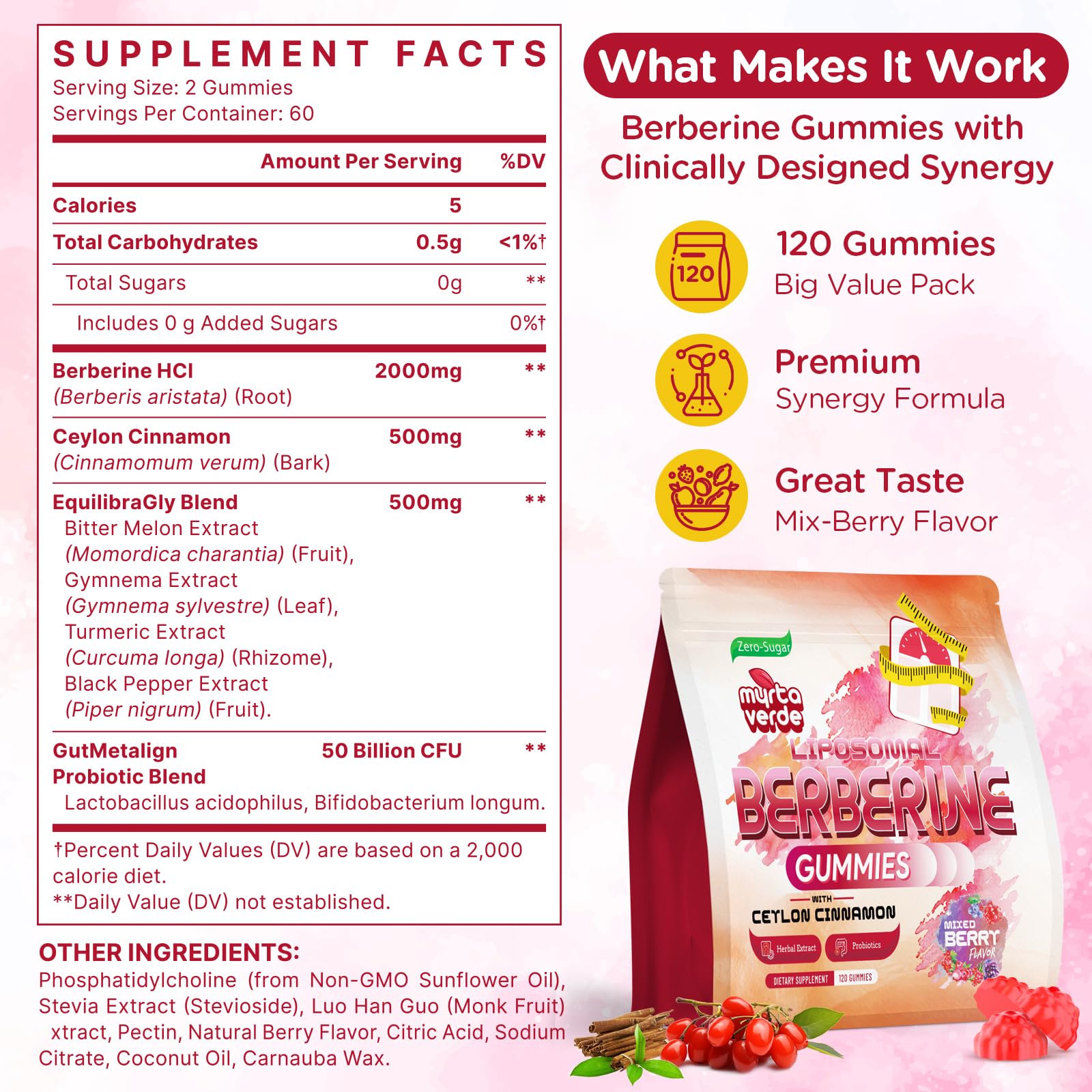 Myrtaverde Berberine gummies bottle pouring for easy daily dosing.