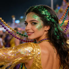 Mysense Green Glitter Stick applied on the face for bold sparkling accents.
