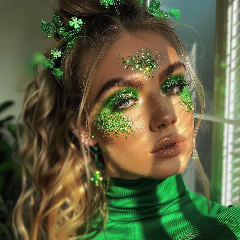 Mysense glitter on the cheekbone creates dynamic color shifts in party lights.