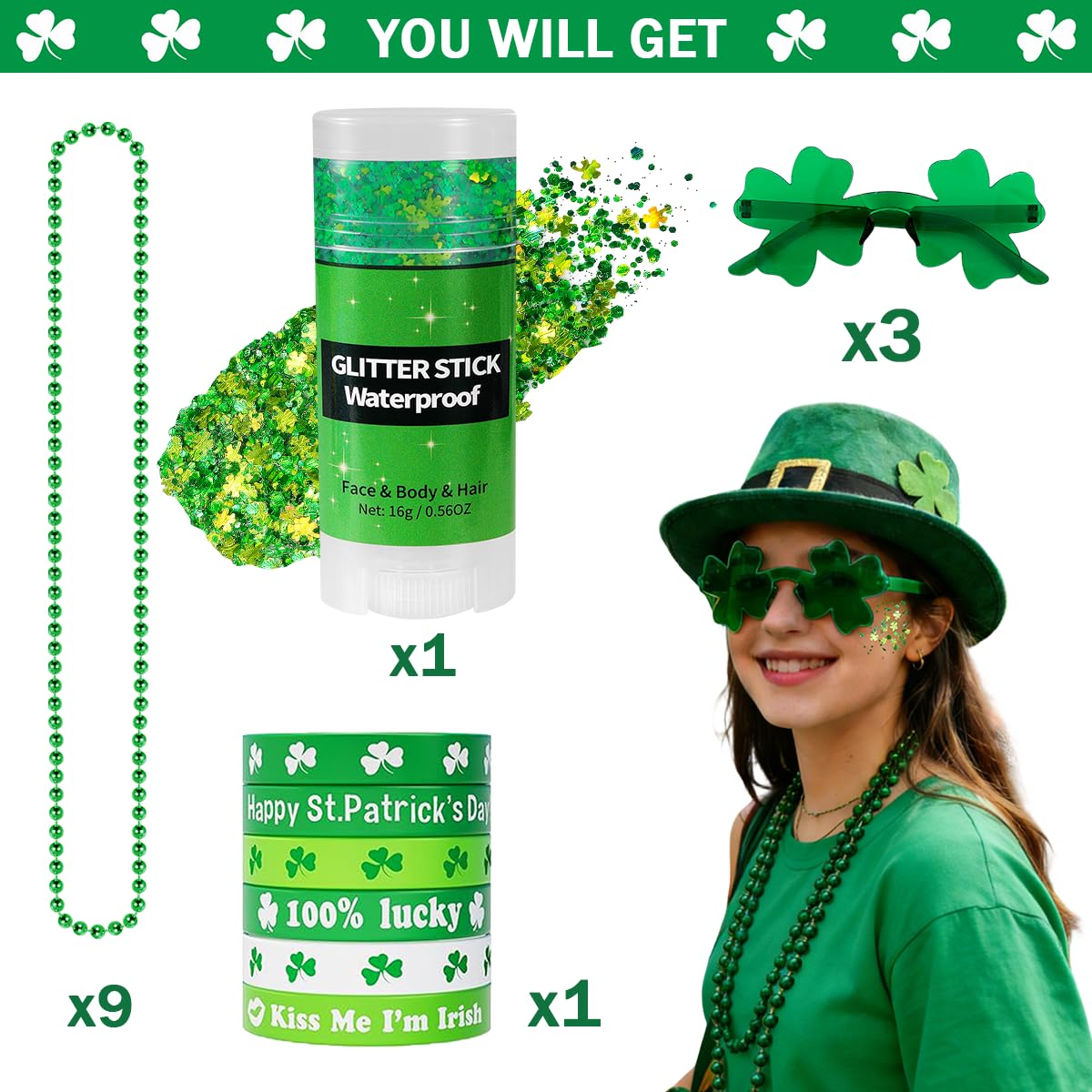 Mysense shamrock glasses pair adds festive green flair to outfit and party photos