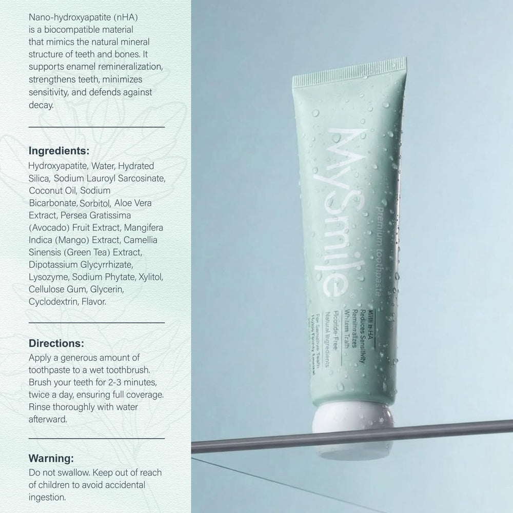 MySmile daily-use adult toothpaste stands in a routine brushing setup.