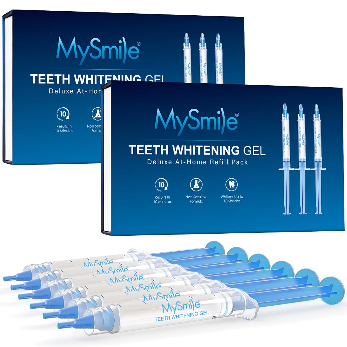 MySmile Teeth Whitening Gel Refills Pack with six 3ml tubes for at-home whitening.