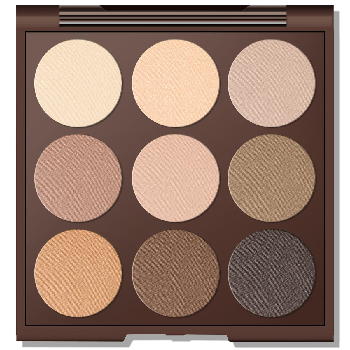 MYSTER ROSEY Neutral Eyeshadow Palette open compact with mirror for quick, natural looks.