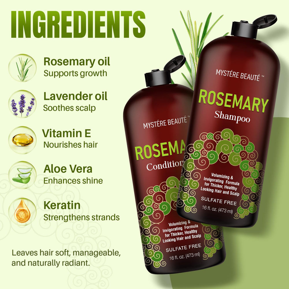 MYSTÉRE BEAUTÉ Rosemary set pack shows sulfate-free cleansing and nourishing care.