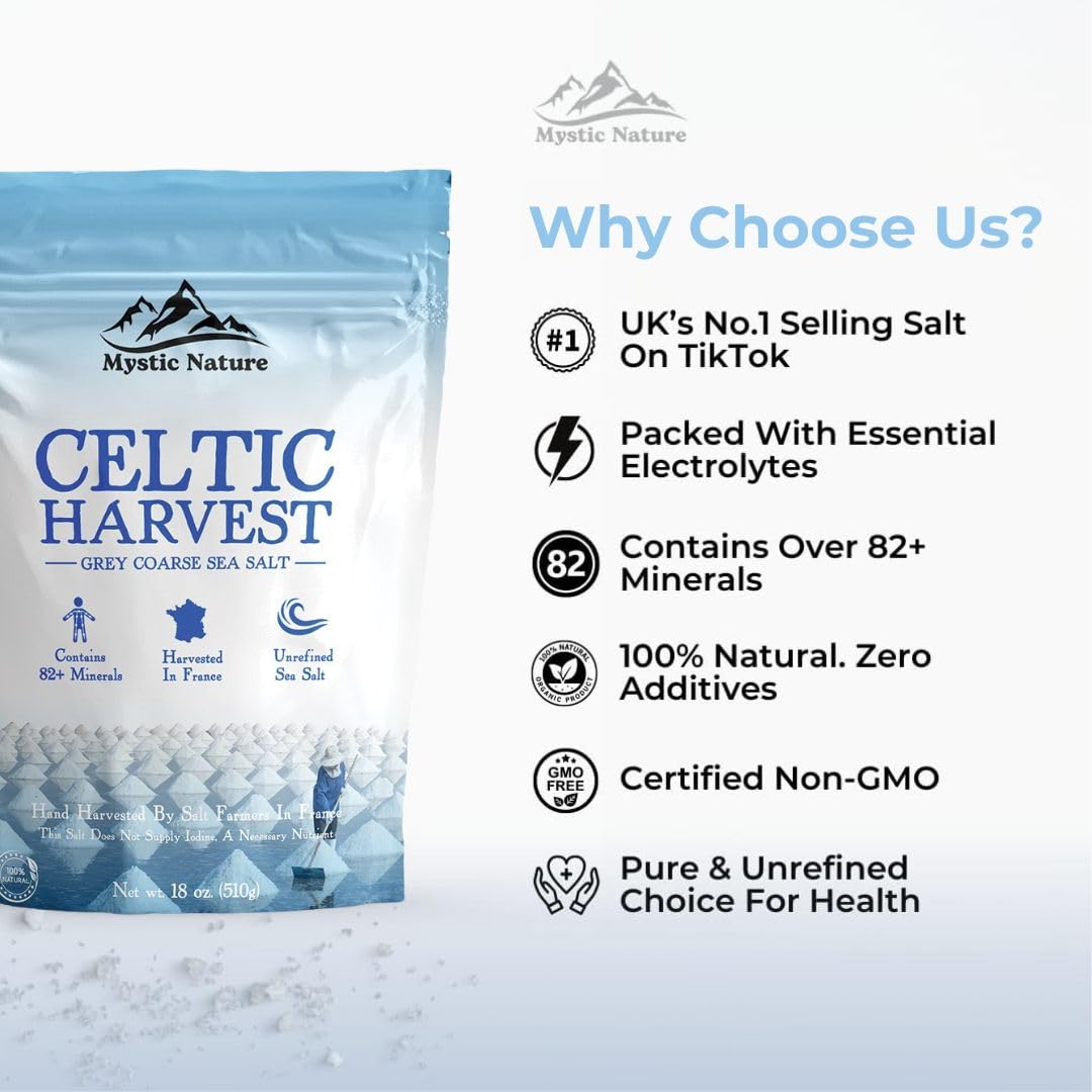 Mystic Nature packaging shot emphasizes sustainable hand harvest and minimal processing.