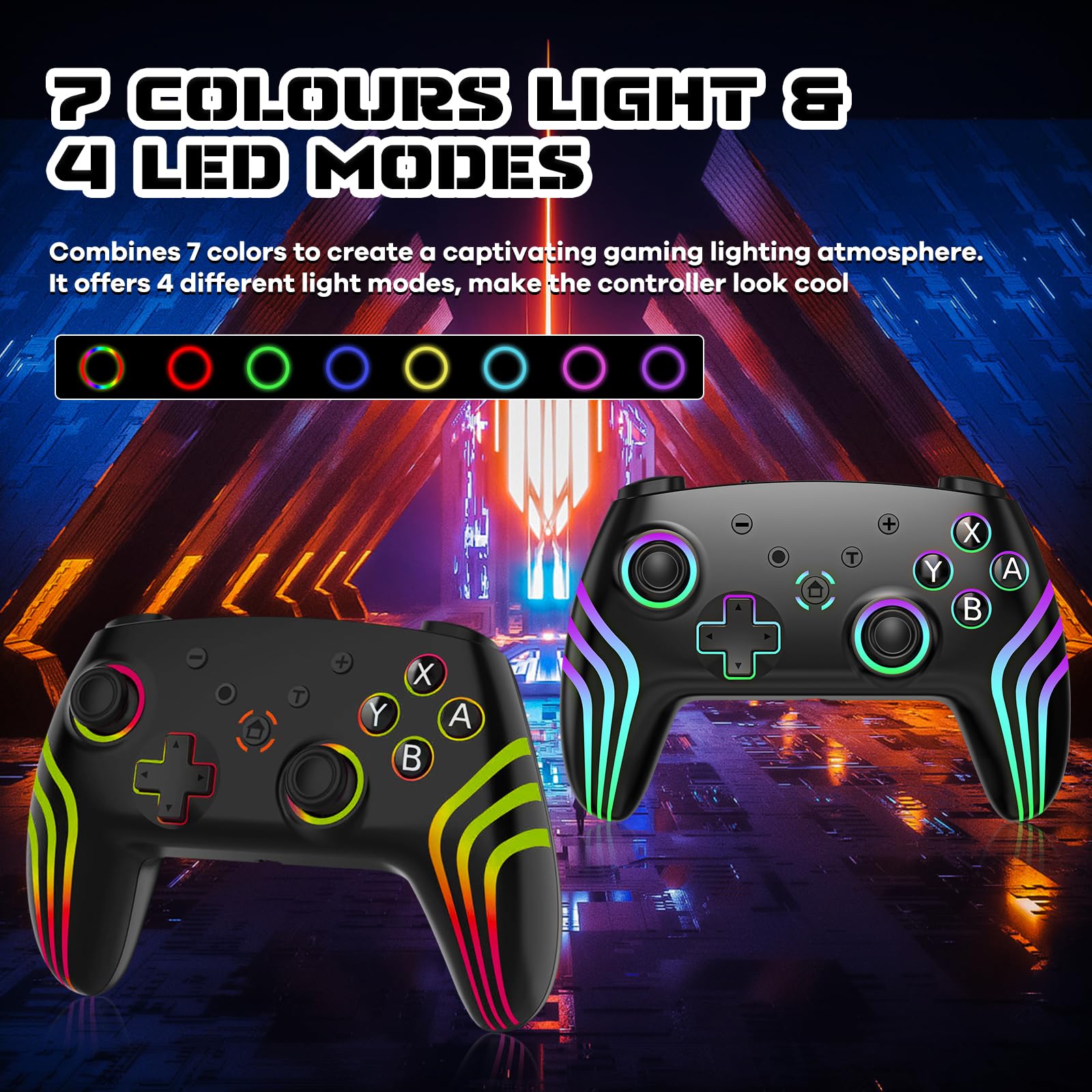 MYSTILUCK controller 7 color LED lighting enhances gaming mood