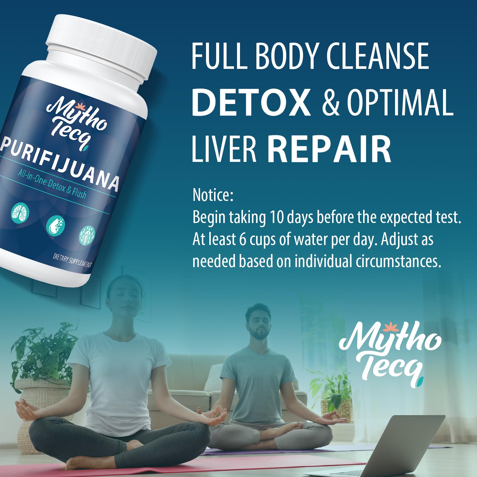 MythoTecq detox on a kitchen table suggesting routine mood support.