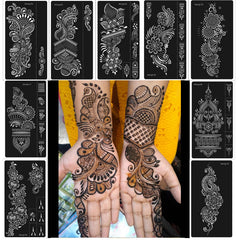 Mzstgh henna stencil floral designs for hand and forearm temporary tattoos.