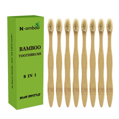 N-amboo bamboo toothbrush handle close-up highlighting sustainable bamboo