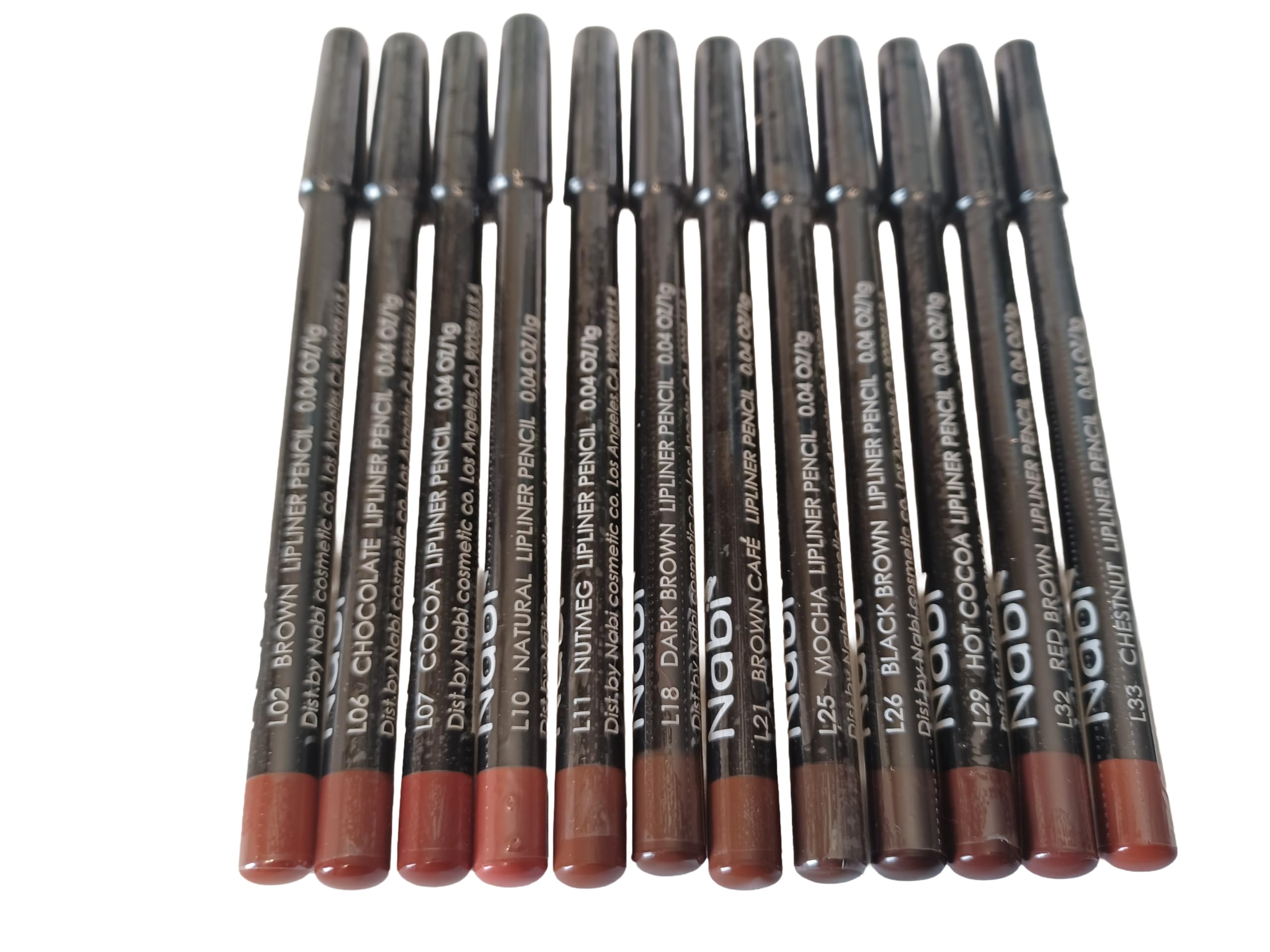 Nabi 12-piece brown lip liner set color palette for defined lips and long wear