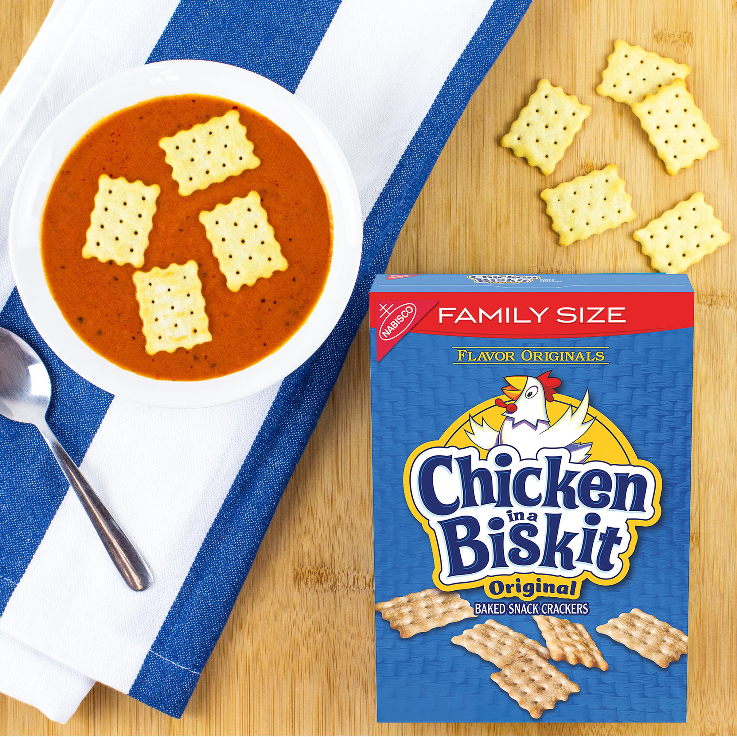 Nabisco CHICKEN IN A BISKIT crackers at an office desk as a snack option