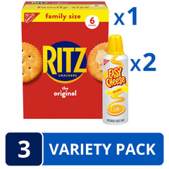 NABISCO Snack Variety Pack box on a kitchen counter.