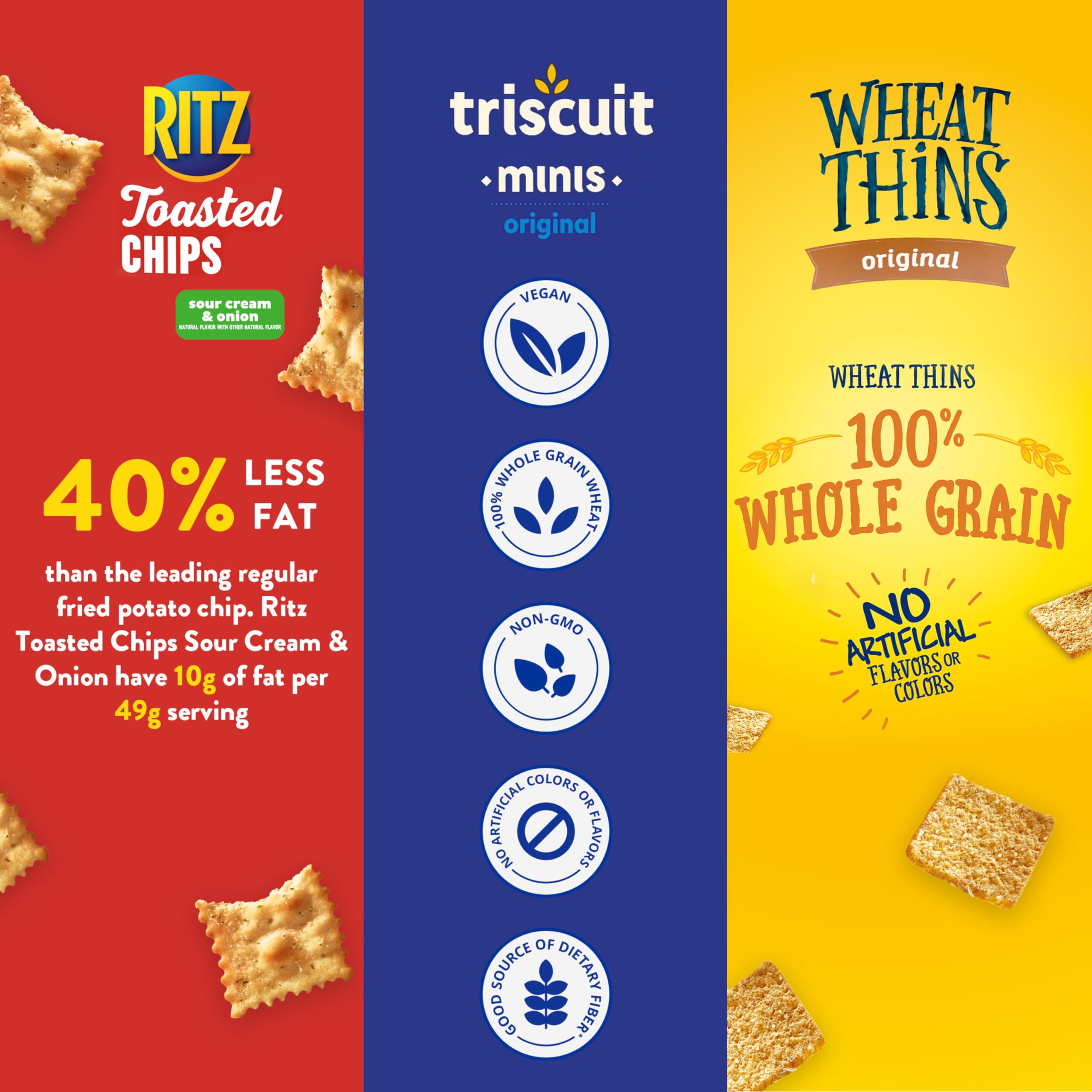 Nabisco Wheat Thins baked crackers with no artificial flavors or colors.