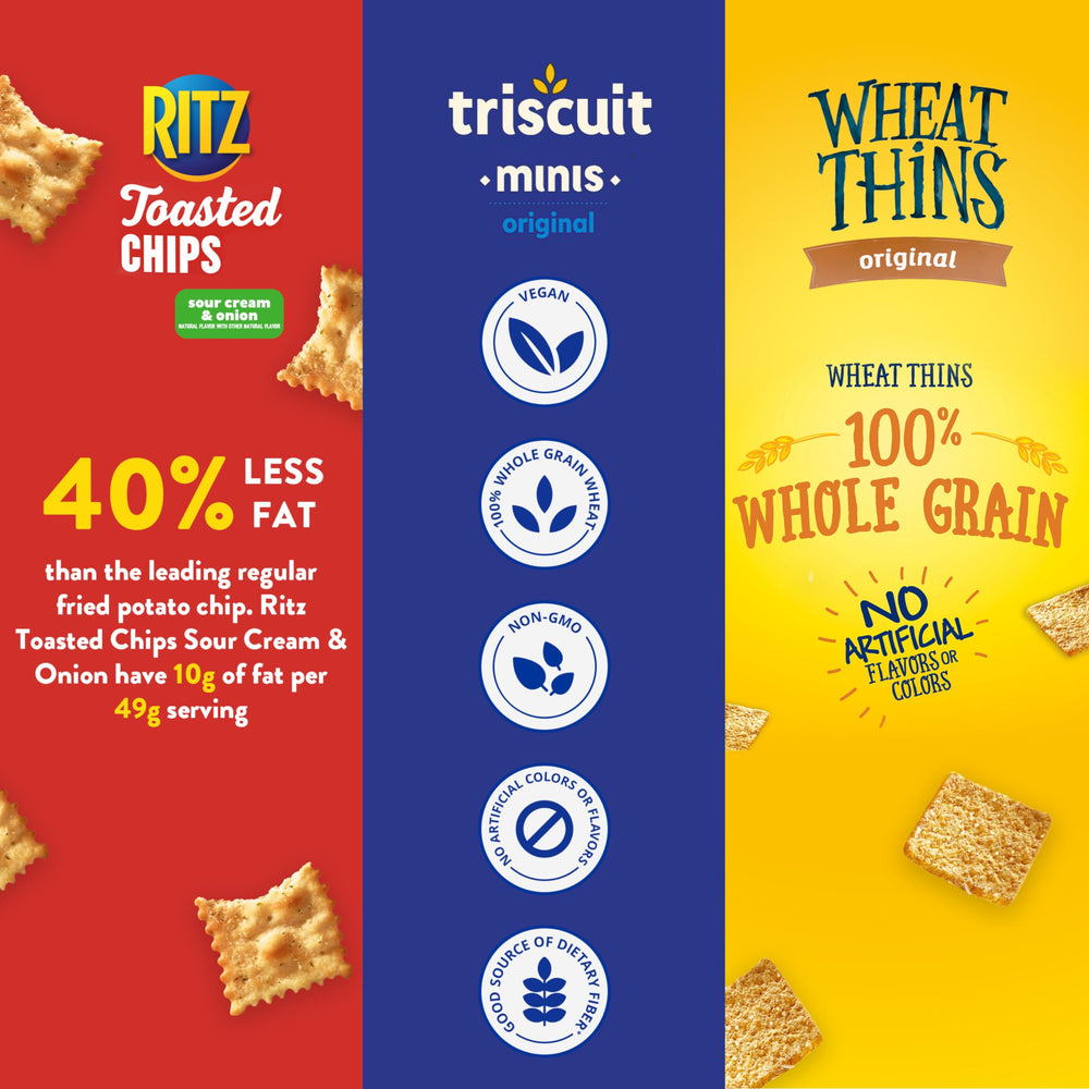Nabisco Wheat Thins baked crackers with no artificial flavors or colors.