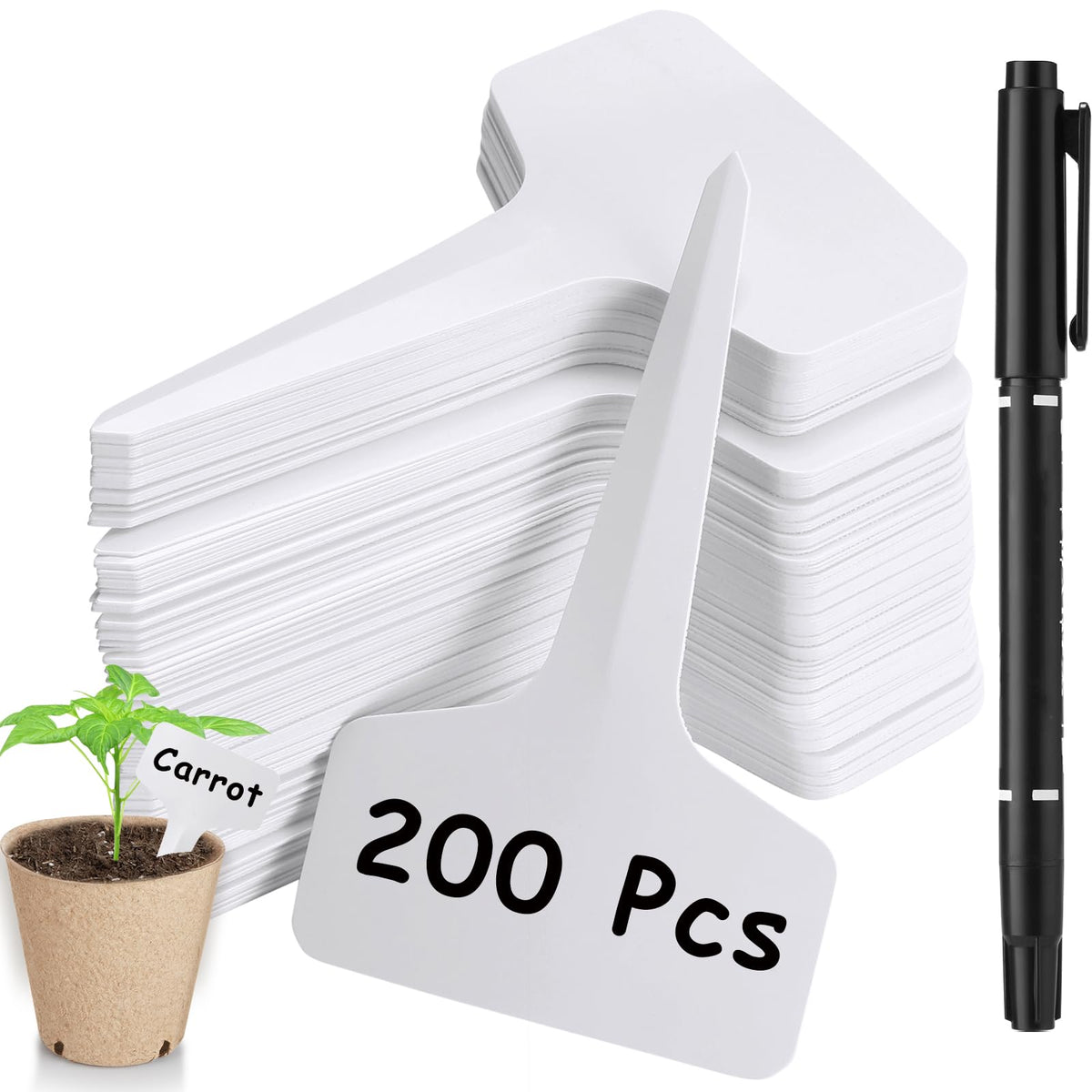 NadaKin 4-inch T-shape plant labels help organize seedlings in garden beds.