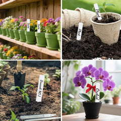 NadaKin plant tags with pointed edge for easy soil insertion.
