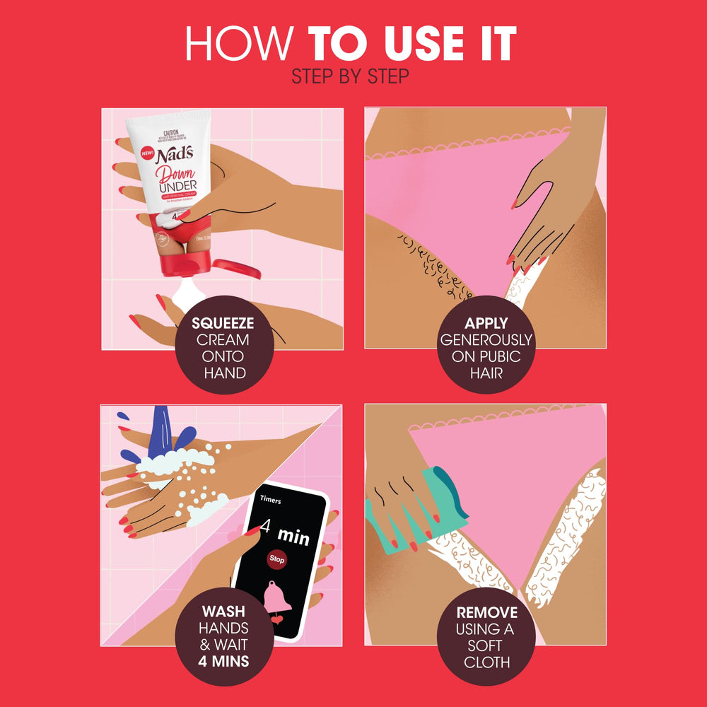 Nad's Down Under Cream bikini area application demonstrates easy, precise application.