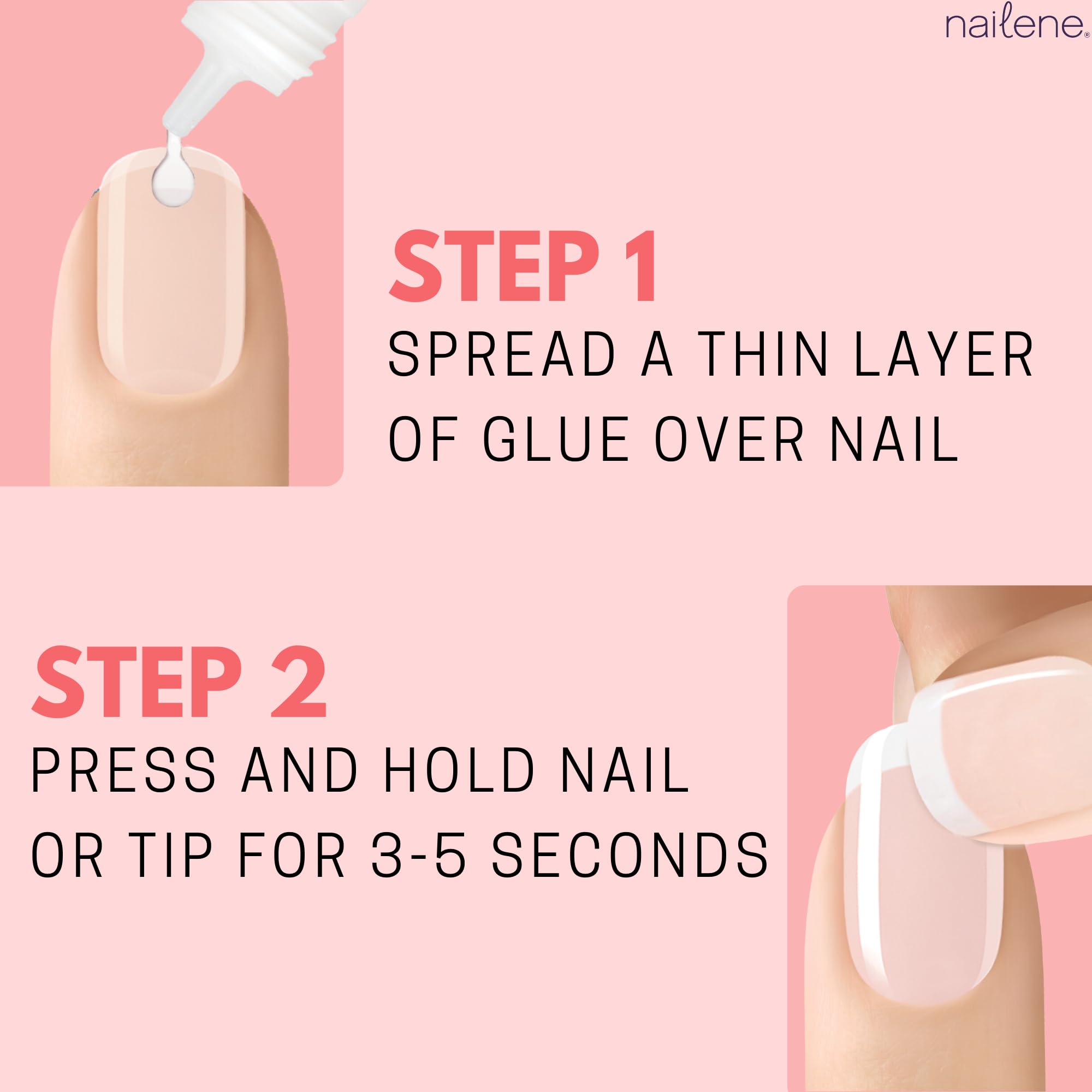Nailene Perfect Bond Glue applied on artificial nails for strong hold