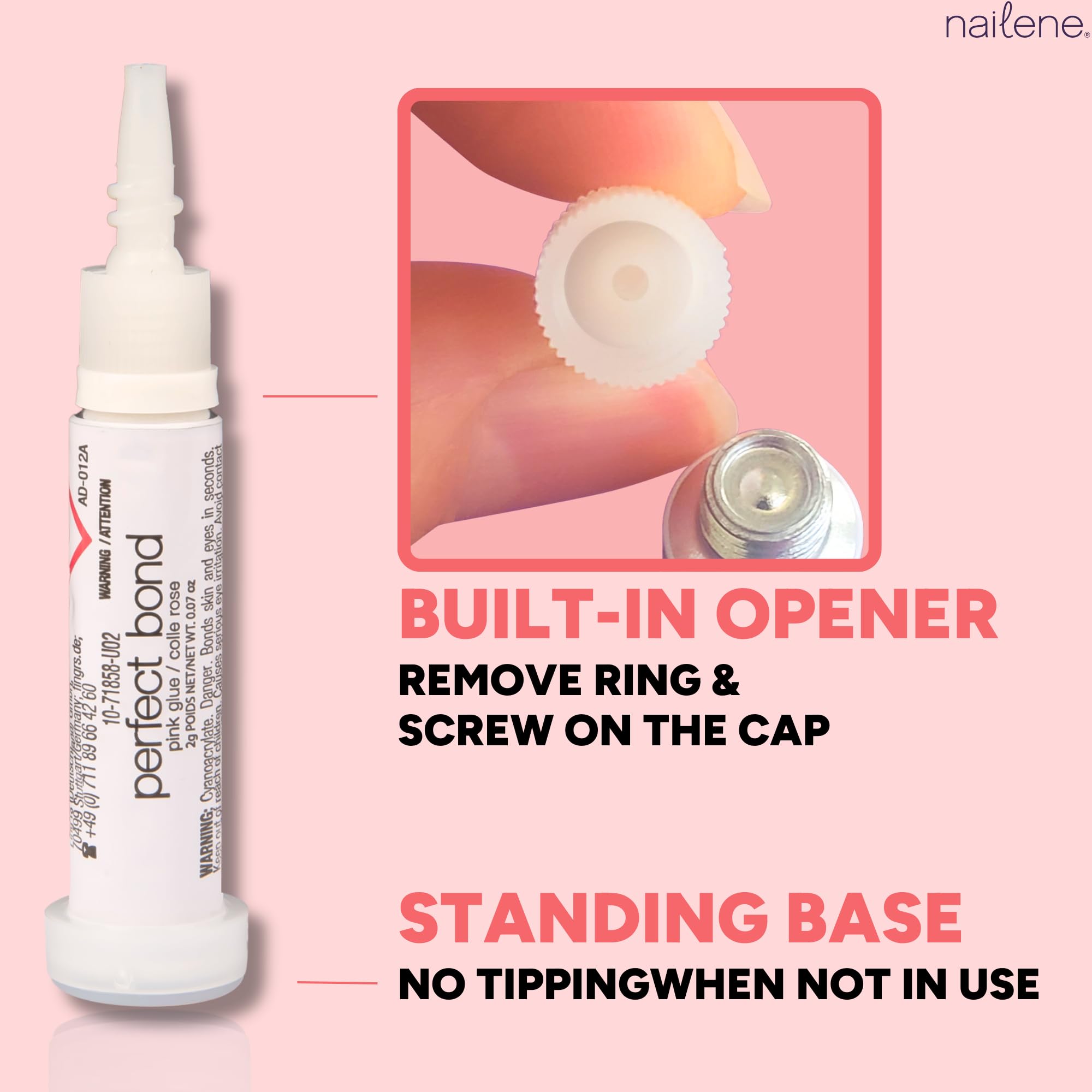 Nailene Perfect Bond Glue pink tint close-up for natural-looking finish