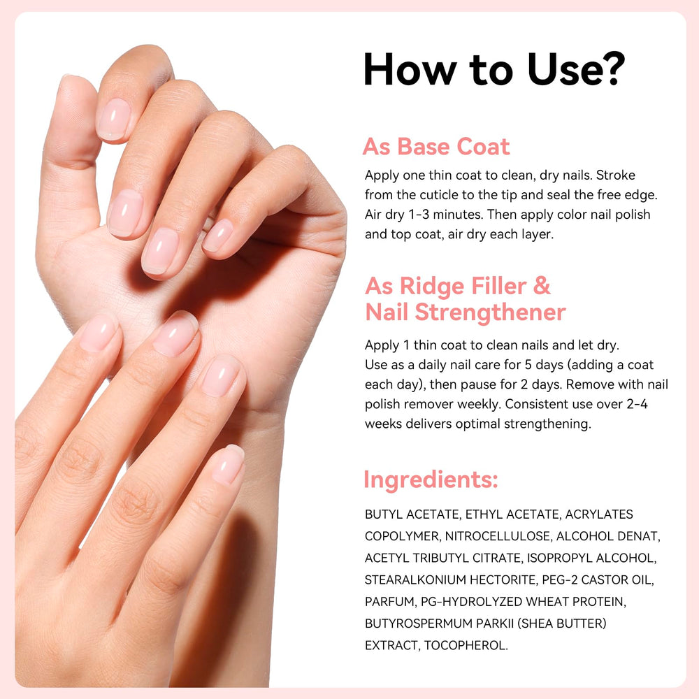 Nailshion Ridge Filler Base Coat step-by-step application guide.