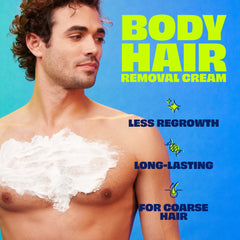 NAIR Men Hair Remover Body Cream application steps showing thick, even coverage.
