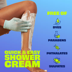 Nair Shower Cream texture close-up showing creamy easy application.