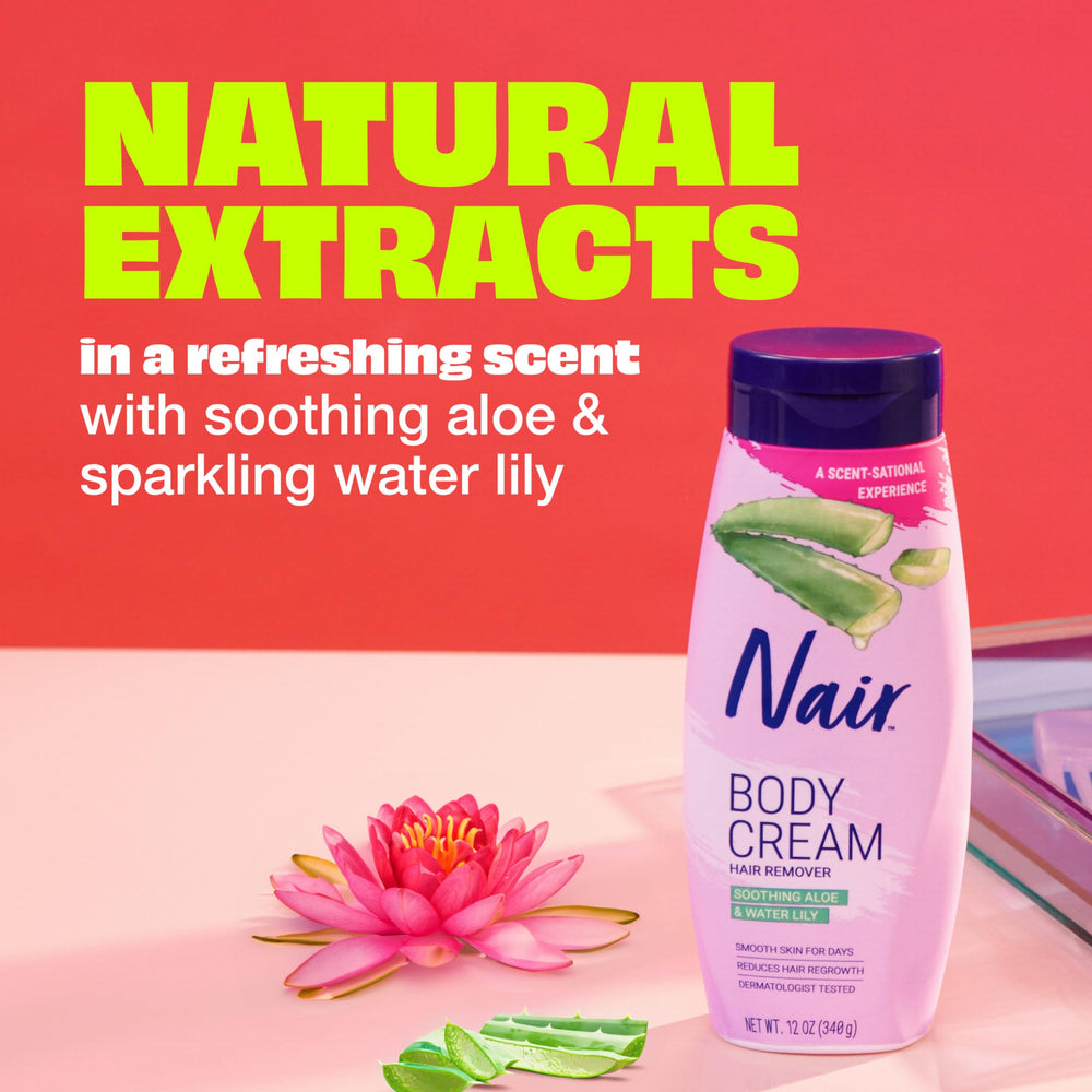 Nair soothing Aloe and Water Lily fragrance swatch conveys fresh clean scent