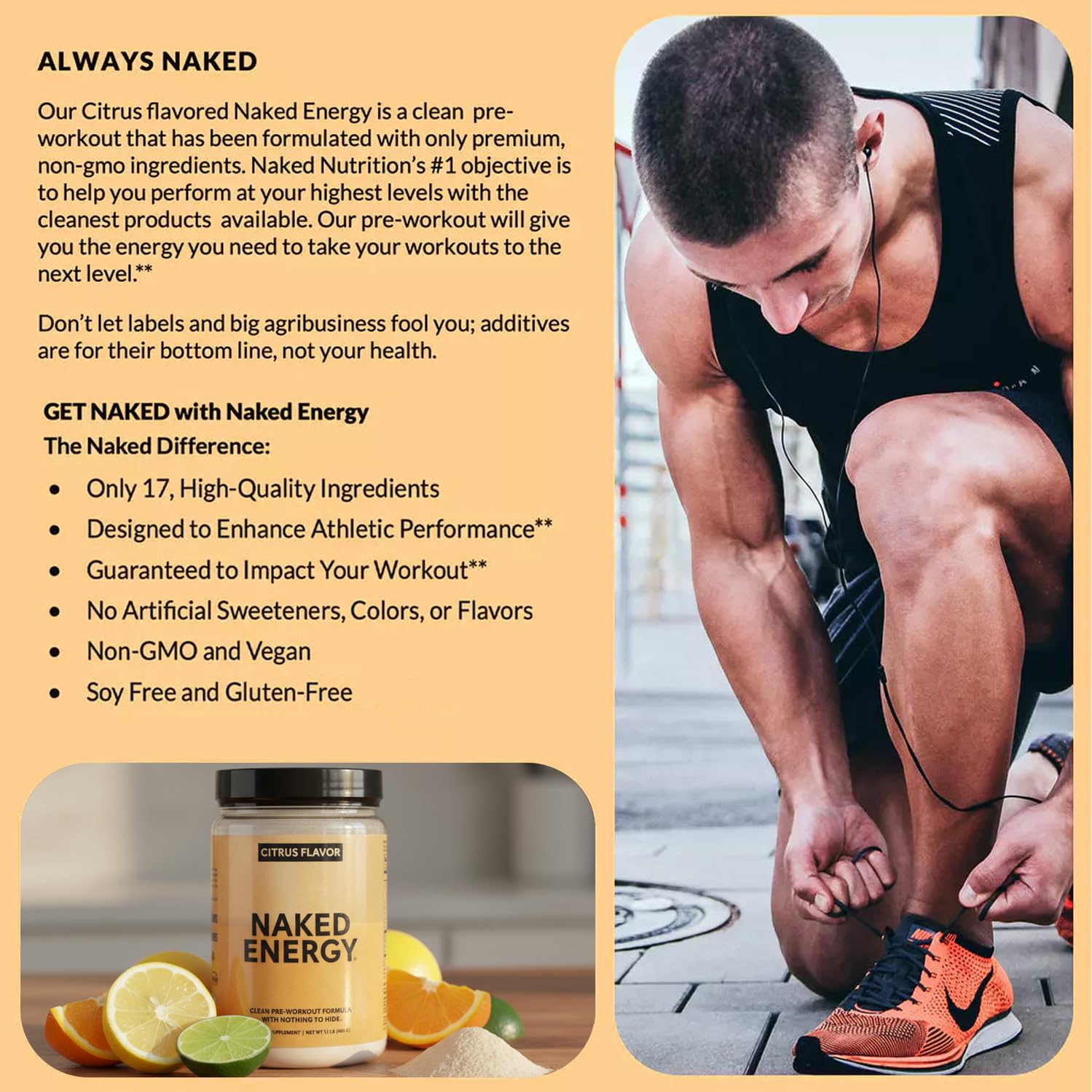 NAKED Citrus Energy label highlights vegan, NSF-certified ingredients