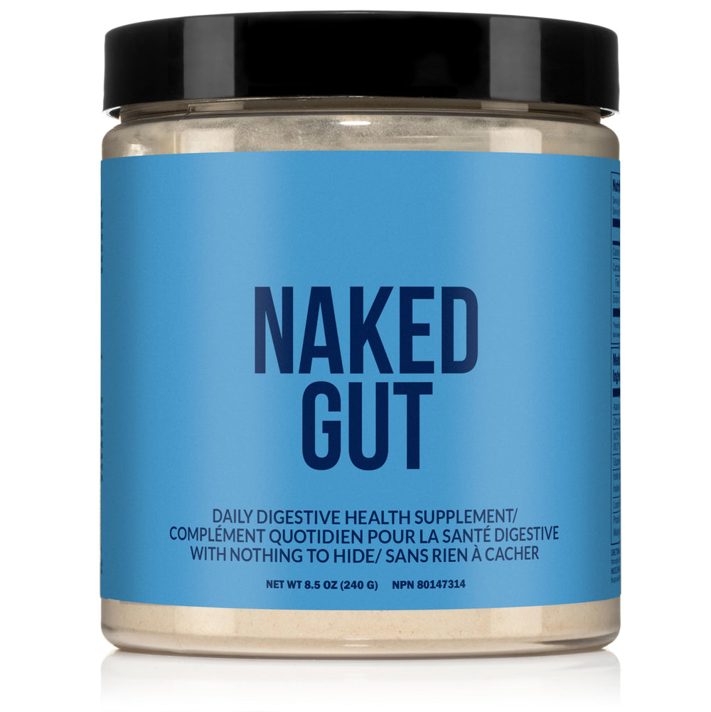 NAKED Gut bottle front with label highlighting natural gut health support.