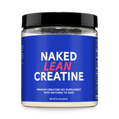 NAKED Lean Creatine HCl Powder bottle on shelf boosts lean gains with clean ingredients.