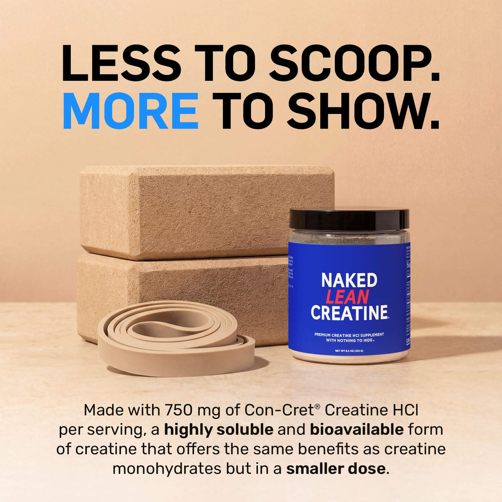 NAKED Lean Creatine HCl Powder in water shows clear mix for convenient supplementation.