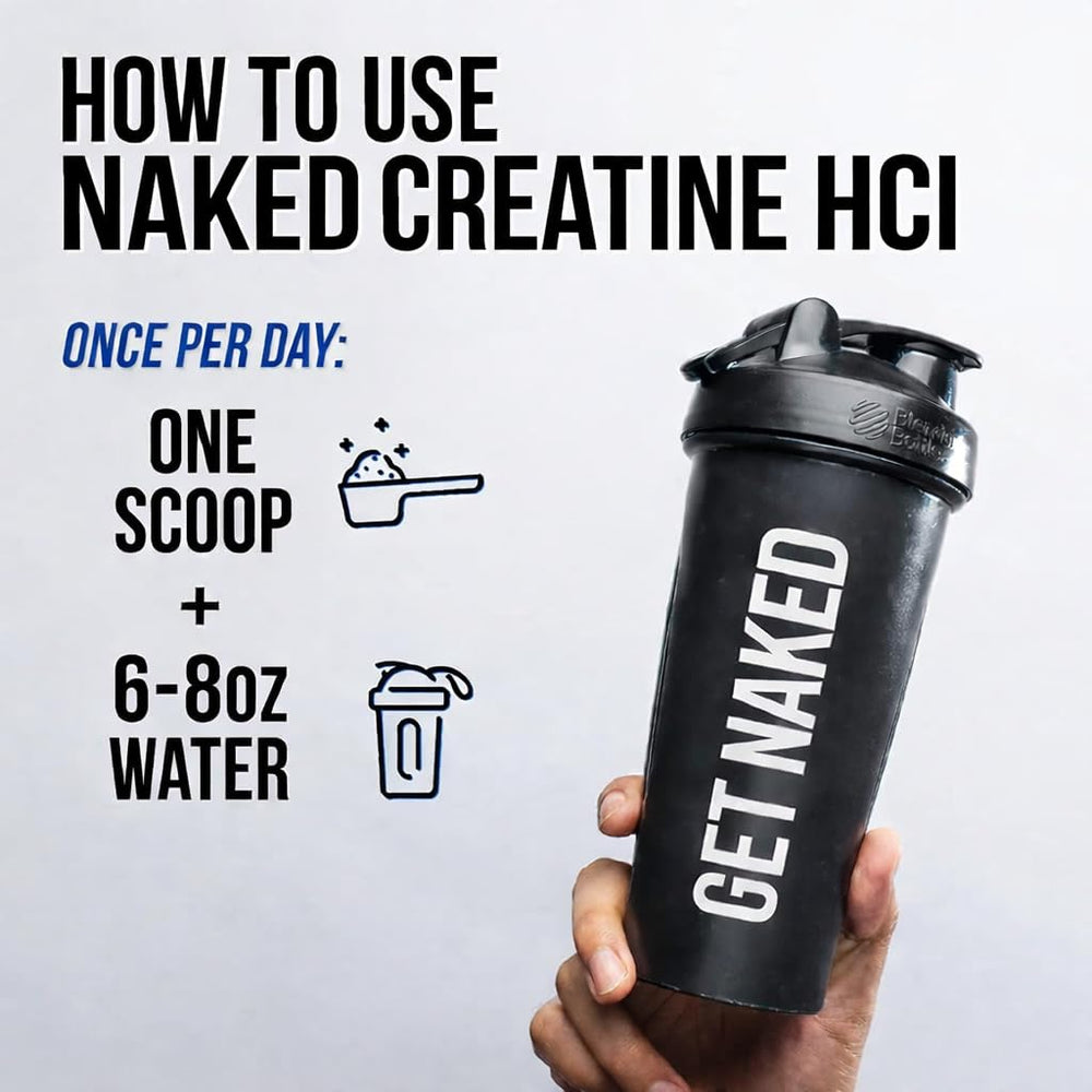 NAKED Lean Creatine HCl Powder front label emphasizes vegan, gluten-free, GMO-free.