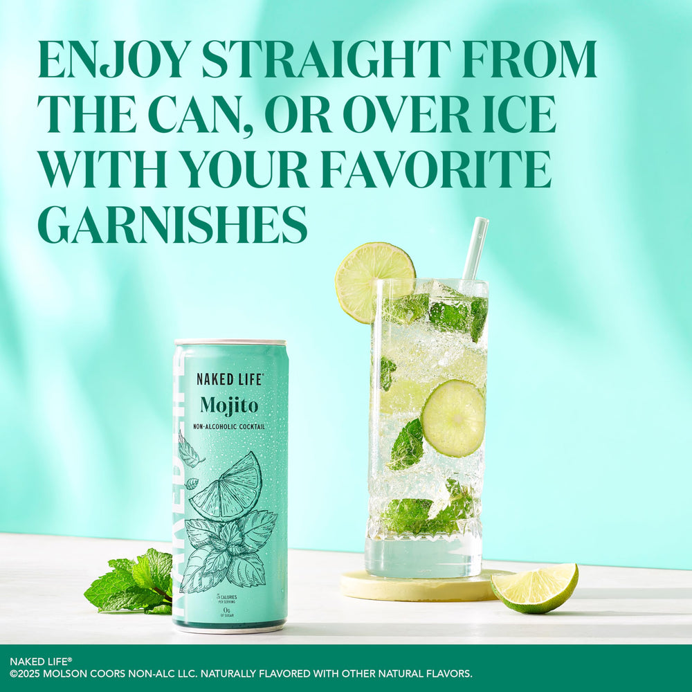 Naked Life Mojito can pack, 4-pack, convenient ready-to-drink.