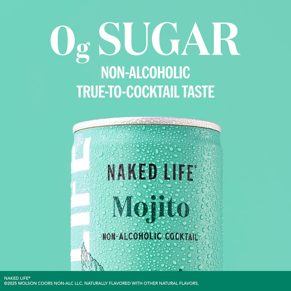 Naked Life Mojito lime slice garnish signals zesty balance.