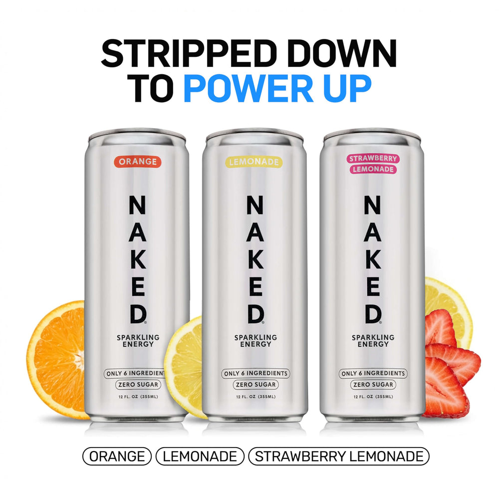 Naked Sparkling Energy Drink in an active lifestyle setting for on-the-go energy.