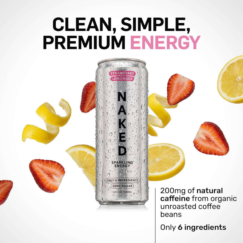 Close-up of Naked Sparkling Energy Drink organic caffeine ingredients.