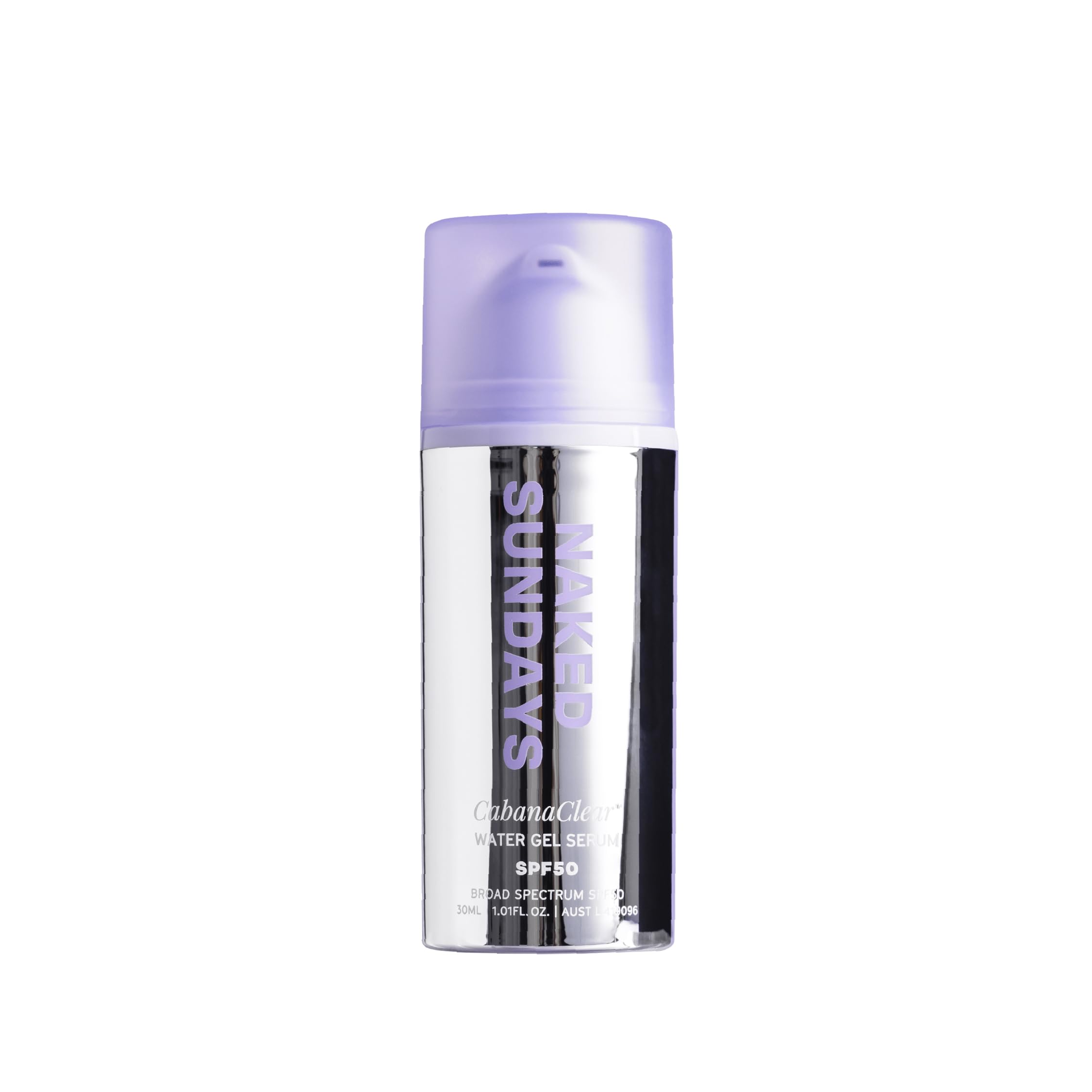 Naked Sundays CabanaClear SPF 50 serum bottle shows clear, lightweight protection.