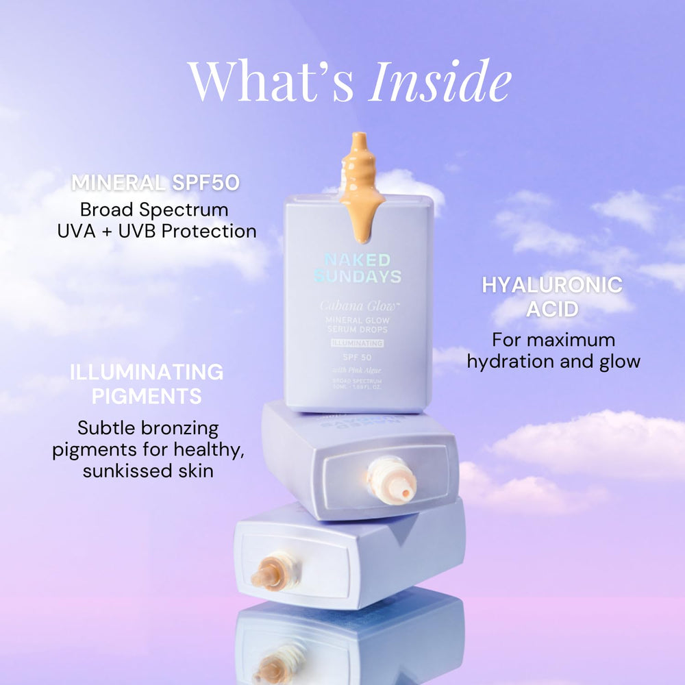 Naked Sundays CabanaGlow hyaluronic acid visual conveys deep hydration and plump feel.
