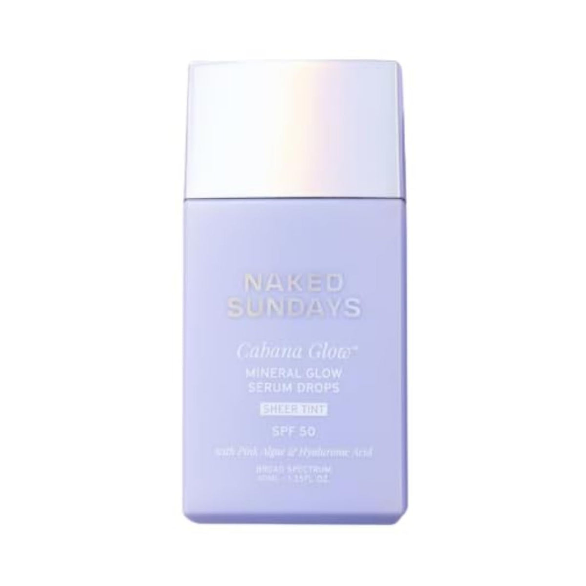 Naked Sundays CabanaGlow sheer tint serum bottle shows a lightweight, breathable sunscreen sensation.