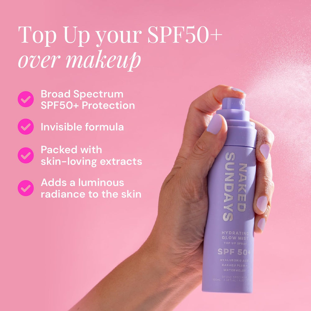 Naked Sundays makeup-setting mist locks in makeup with a light, even finish.