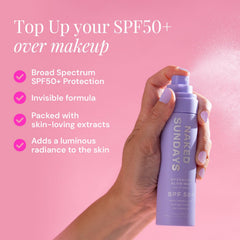 Naked Sundays makeup-setting mist locks in makeup with a light, even finish.