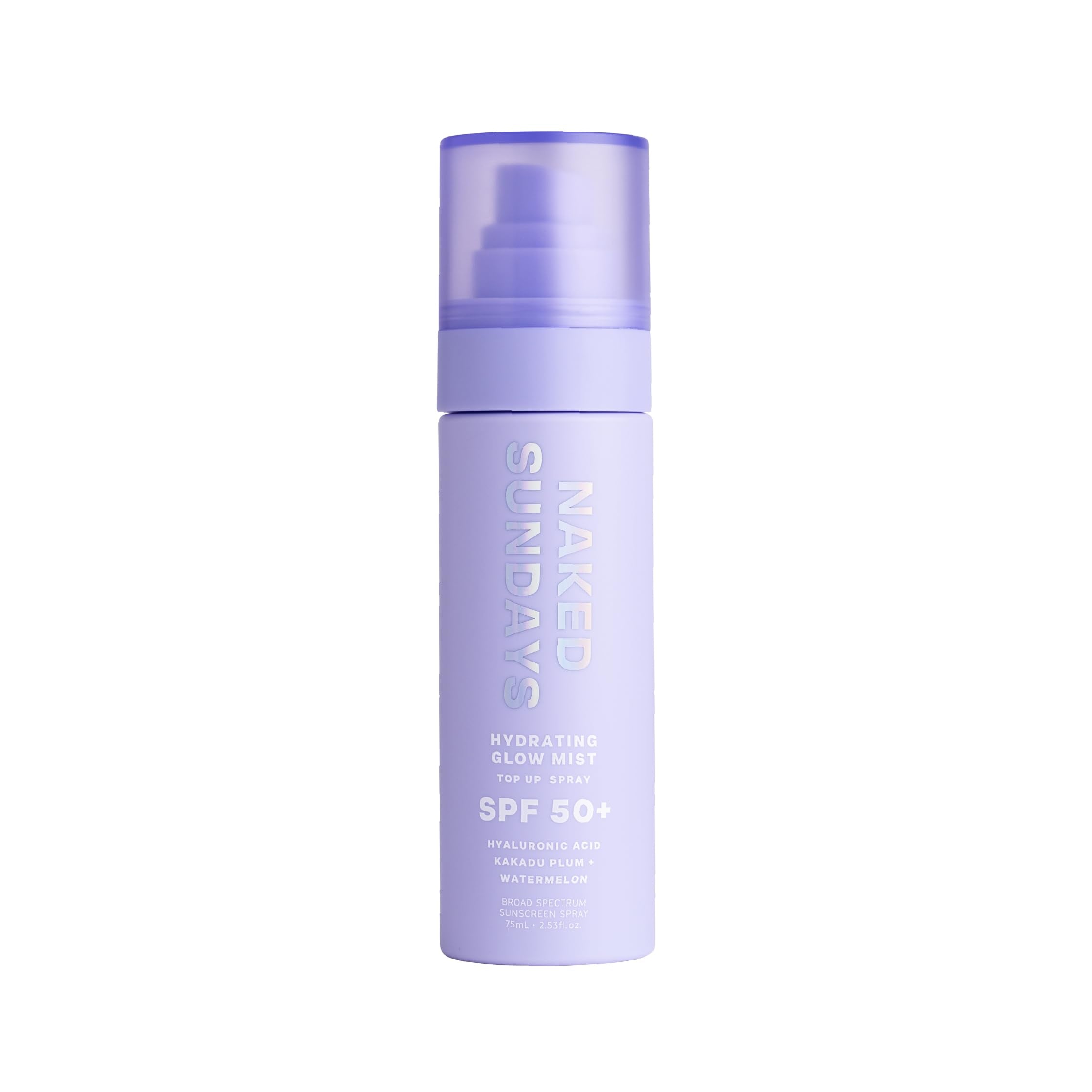 Naked Sundays SPF 50 face mist provides a clear finish with UV protection.