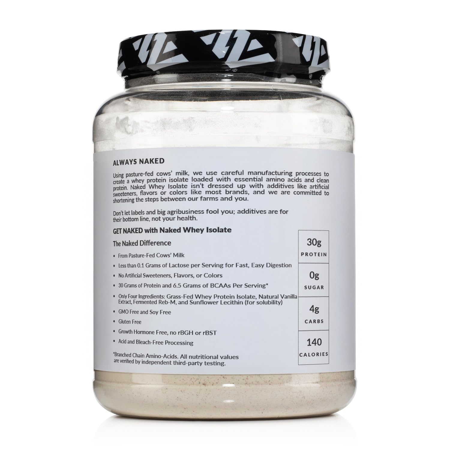 Naked Vanilla Whey Isolate glass with creamy shake texture.