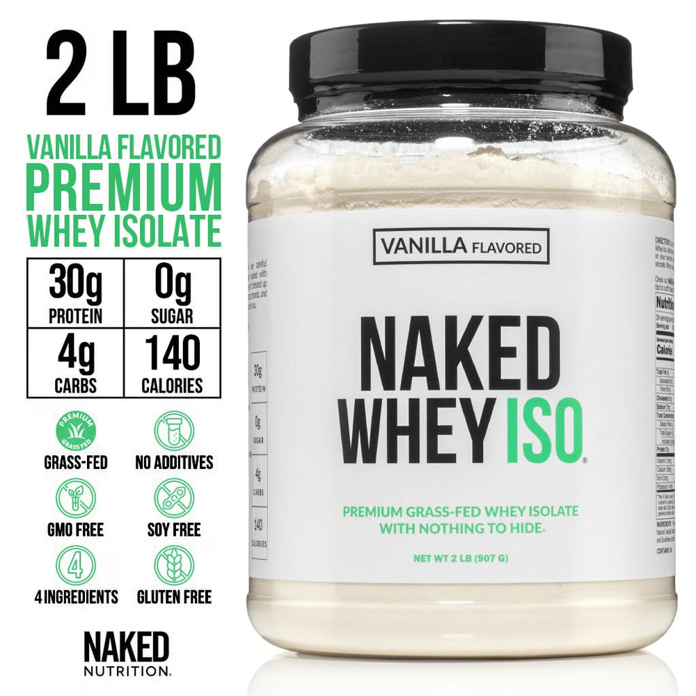 Naked Vanilla Whey Isolate ingredients highlight four premium components.