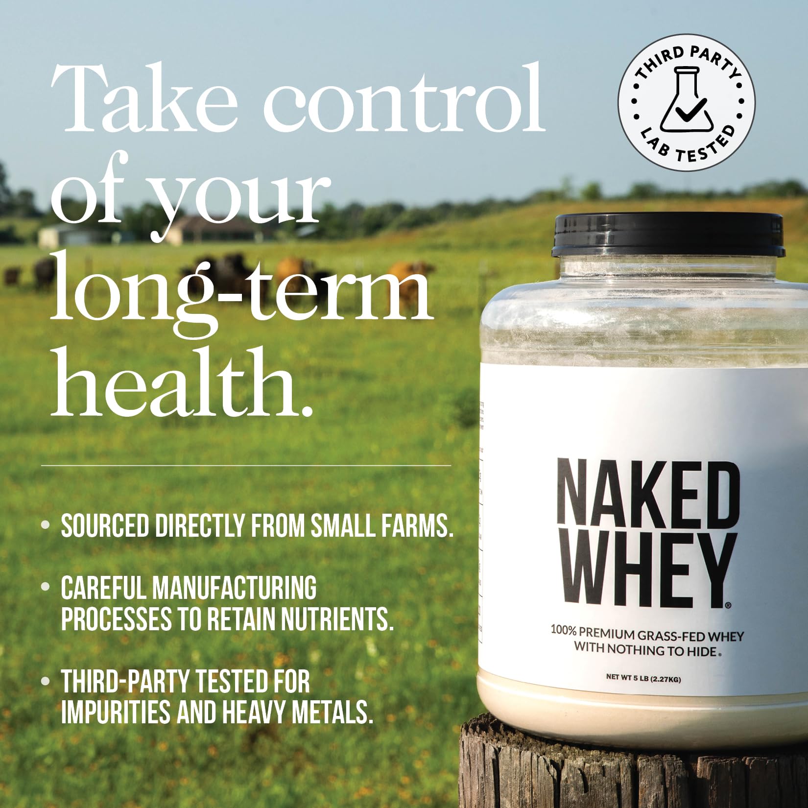 Naked Vanilla Whey Isolate label emphasizes a clean, GMO-free formula.