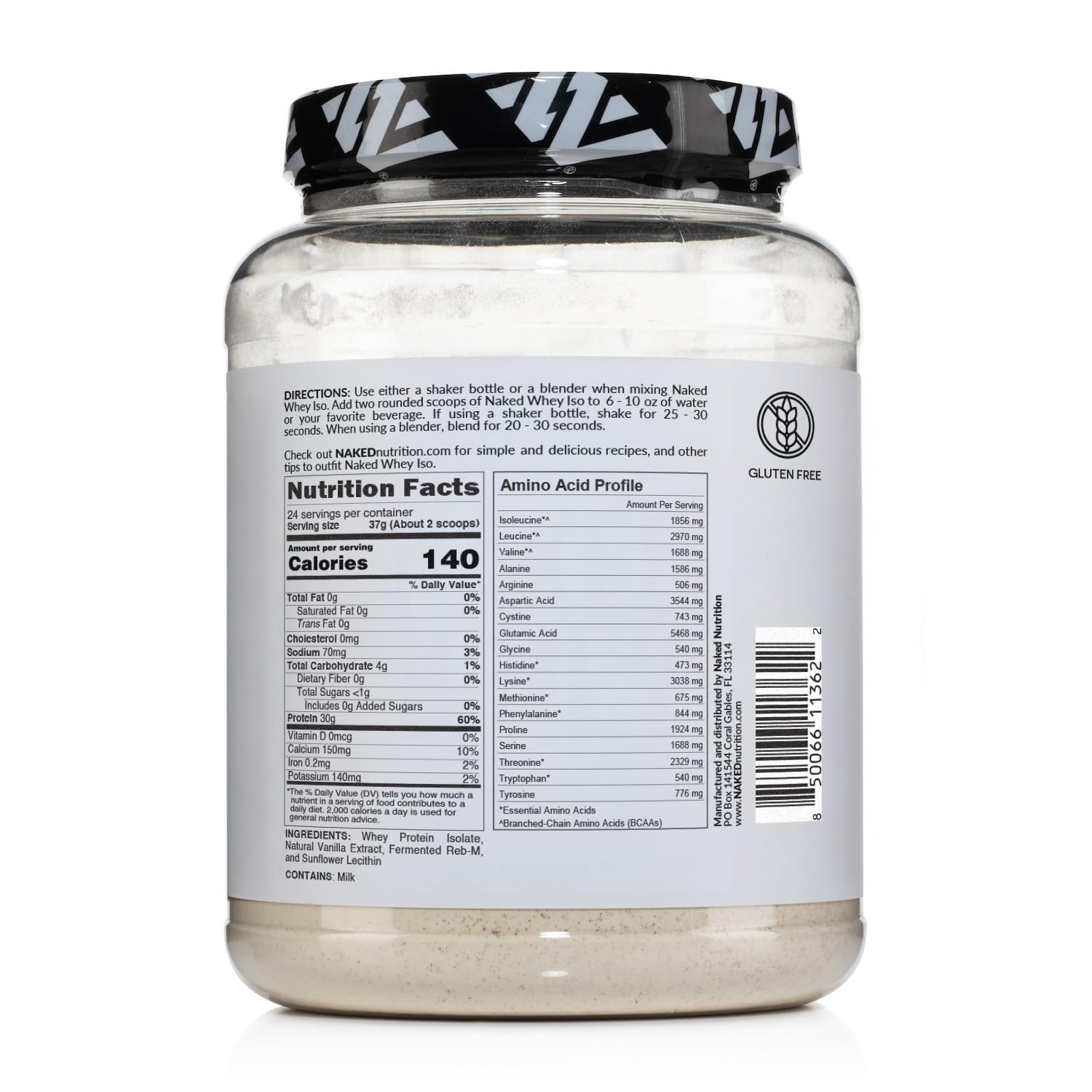 Naked Vanilla Whey Isolate packaging highlights simple, transparent ingredients.