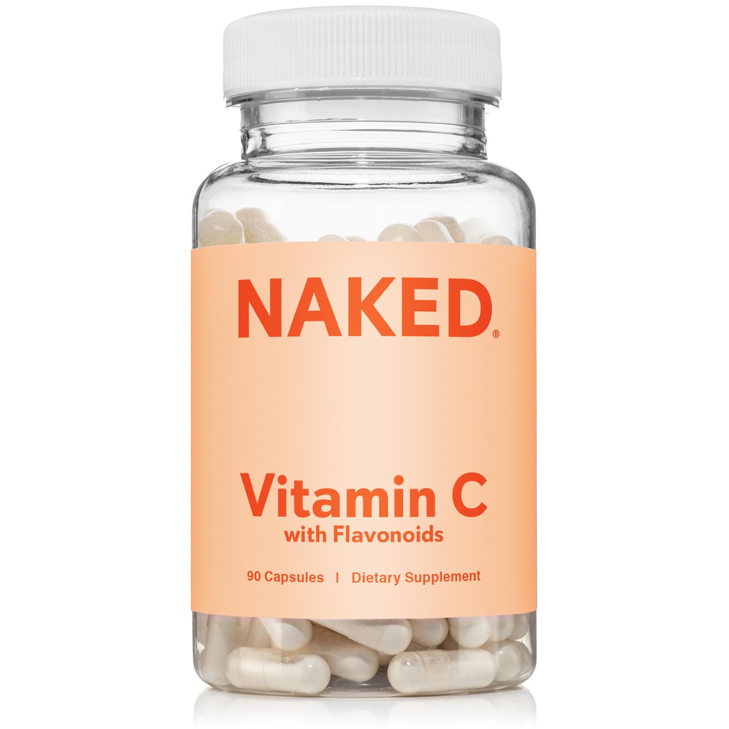 NAKED Vitamin C bottle on white background promotes daily immune support.