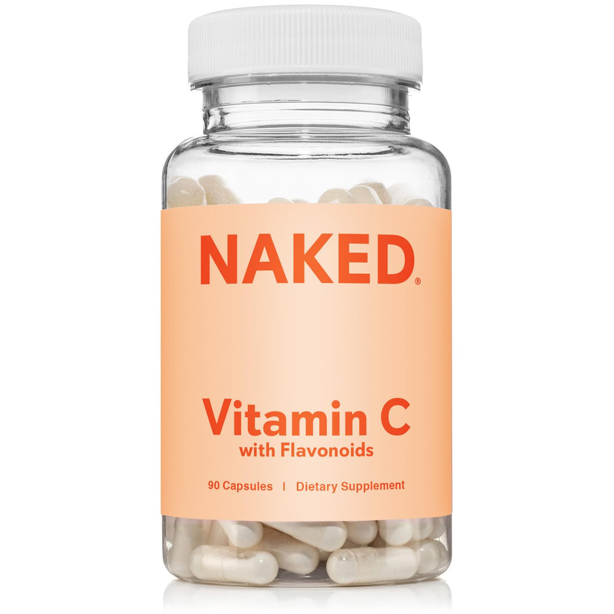 NAKED Vitamin C bottle on white background promotes daily immune support.
