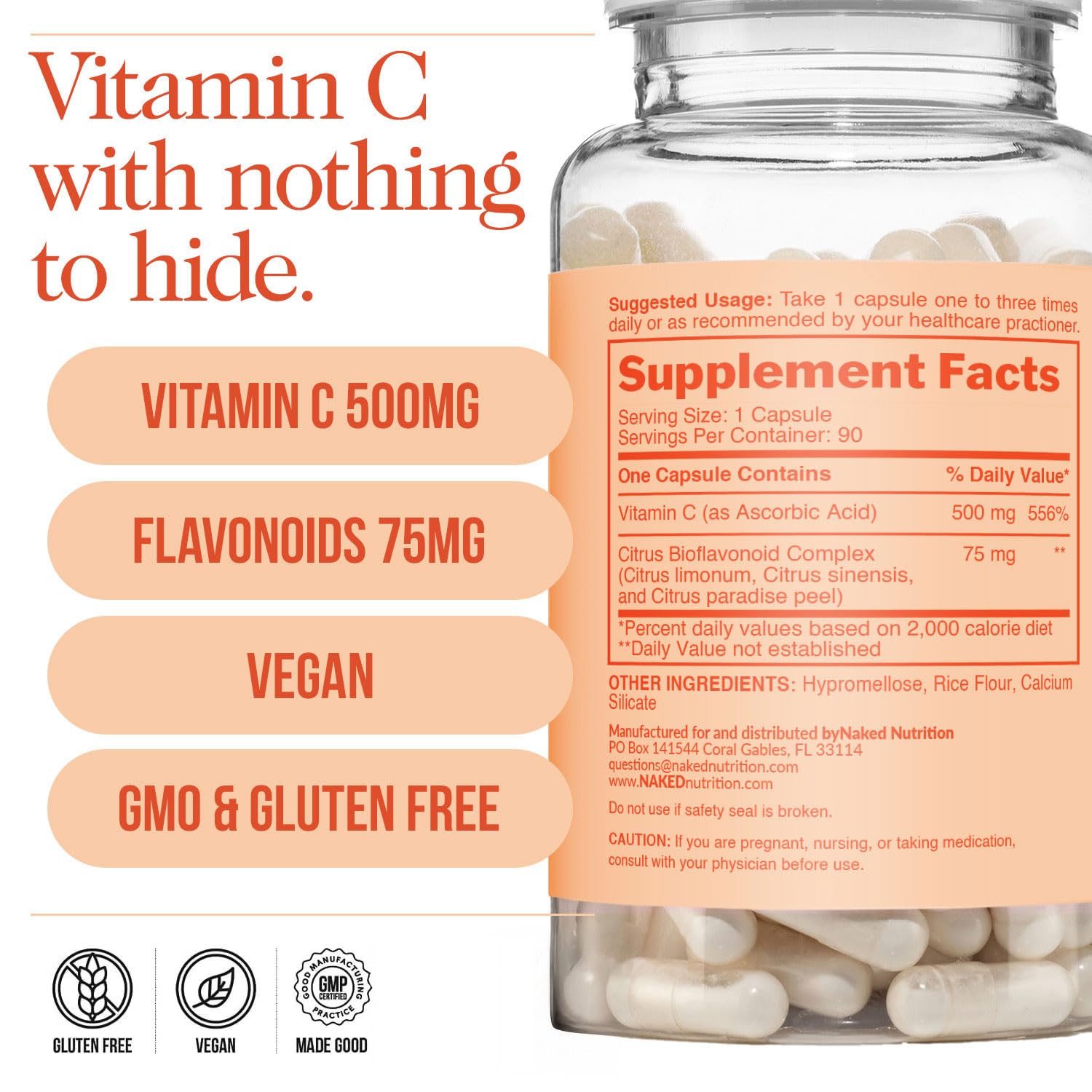 NAKED Vitamin C vegan capsules packaging on shelf.